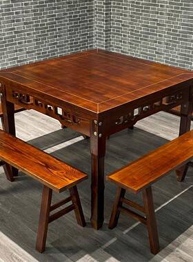 实木八仙桌结紫檀桌休闲正方形中式构方玻桌璃钢四方餐饭店TIA组