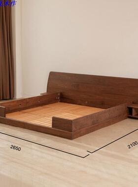 地台床北美黑床胡桃木全木床樱桃木双人大实床架日CSR式榻榻米矮
