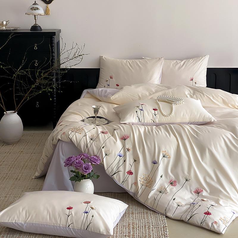 法式奶风A油类被1VCV00长绒棉四件套床高端纯棉全棉笠床单套床上