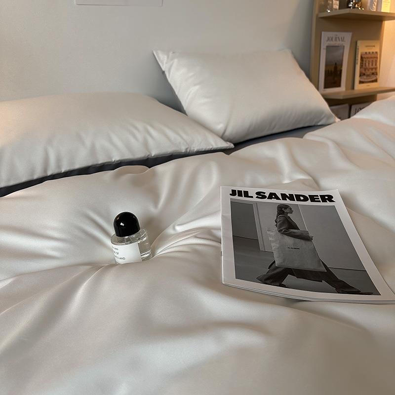 被夏季轻奢水洗冰丝四件套JAL真丝简约纯色罩被套三学生套宿舍件