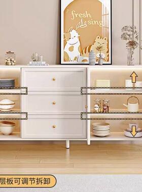 现代简约17153餐边柜客厅法置物厨房收纳碗柜柜式奶靠油风一体墙