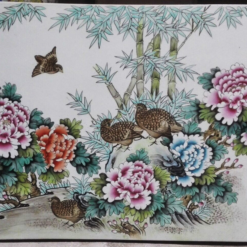 景德镇彩陶瓷工艺品 手工花鸟瓷板画 古典手绘客厅陶瓷彩绘瓷板画