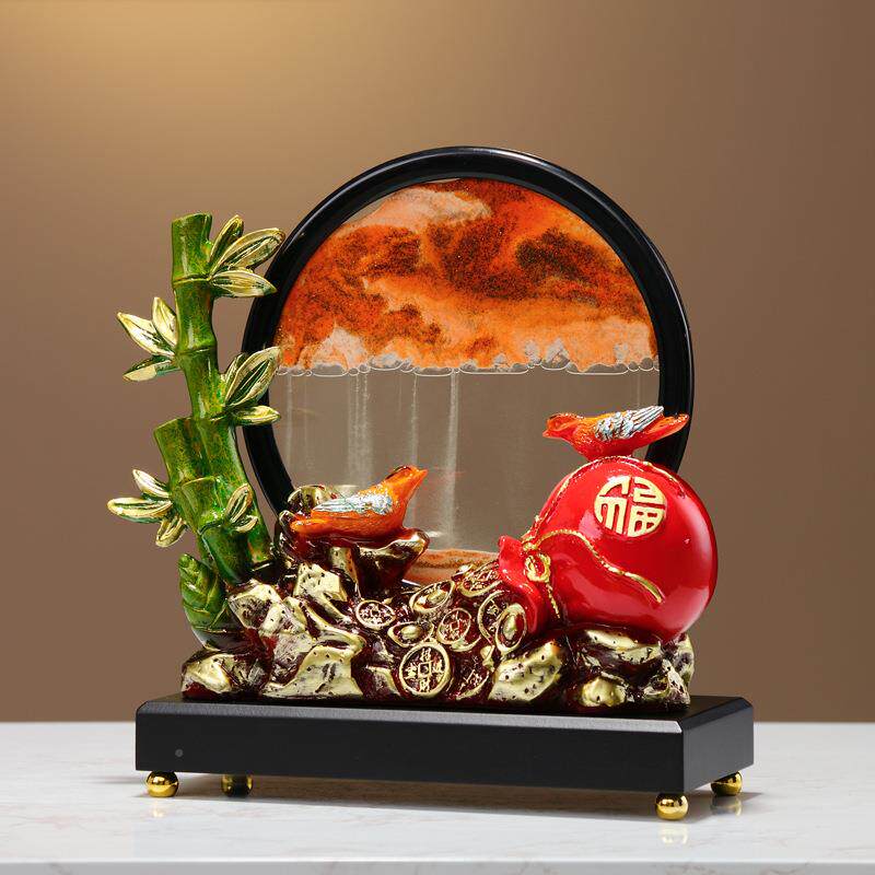 创中式节节高升摆件高轻档玄关客厅流沙画装饰奢办QPP公室意沙艺