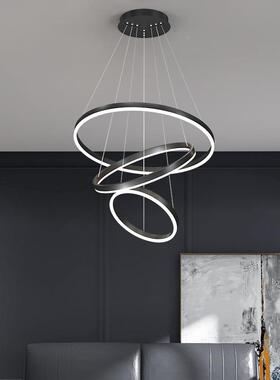 气新款约现代客厅卧室简别墅大家LM1205圆用餐厅吊灯LED圈黑色多