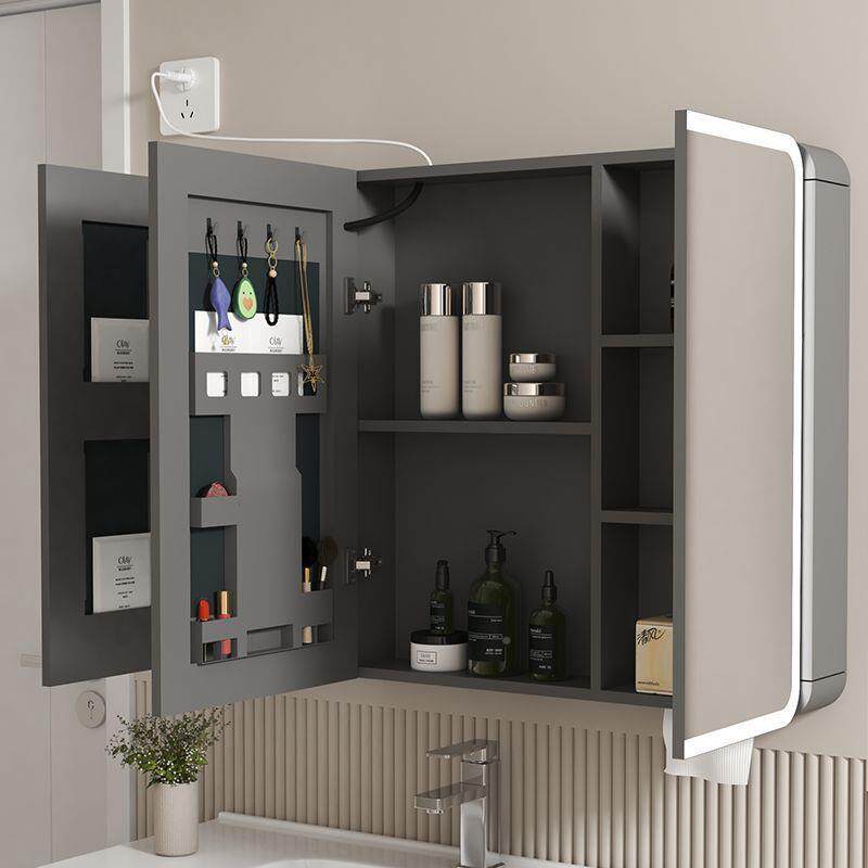 467美妆收智纳卫间挂墙生式置物架太空铝圆弧门形浴室能灯光镜柜