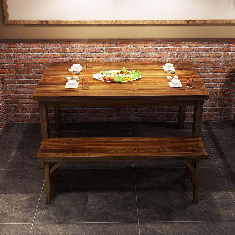 实餐木碳化桌饭店LFP馆桌椅桌组合快小吃店烧烤桌子面长条桌碳化