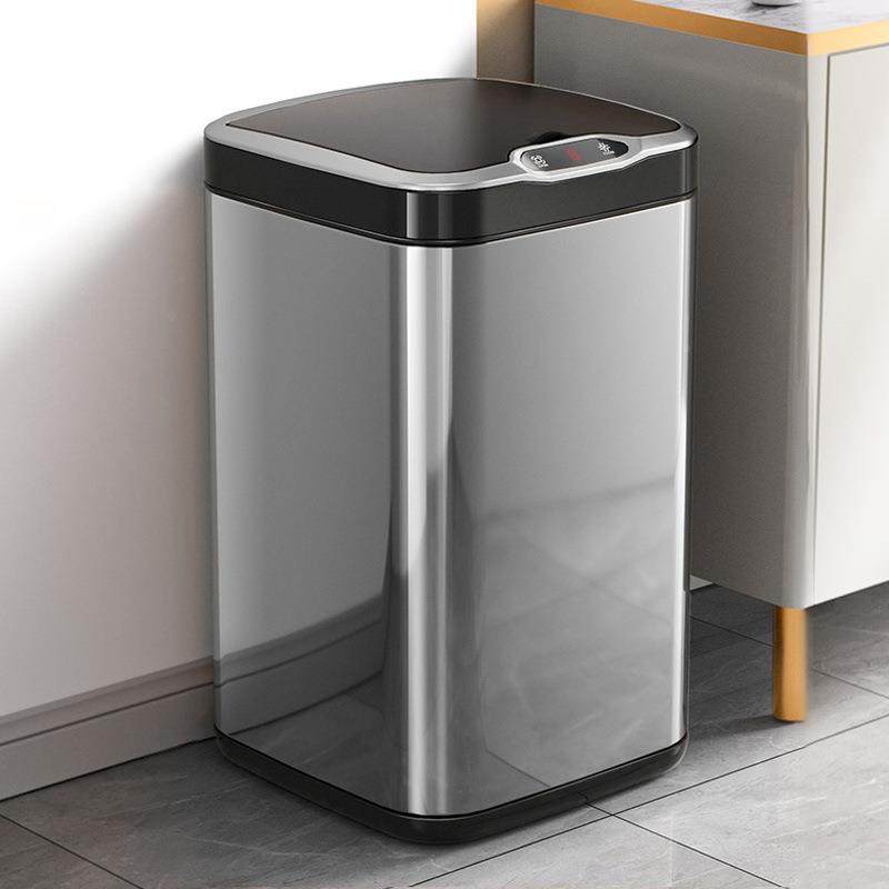 自动应厨房大号方圾智能垃圾感桶不锈钢金属客厅46241家形用垃筒