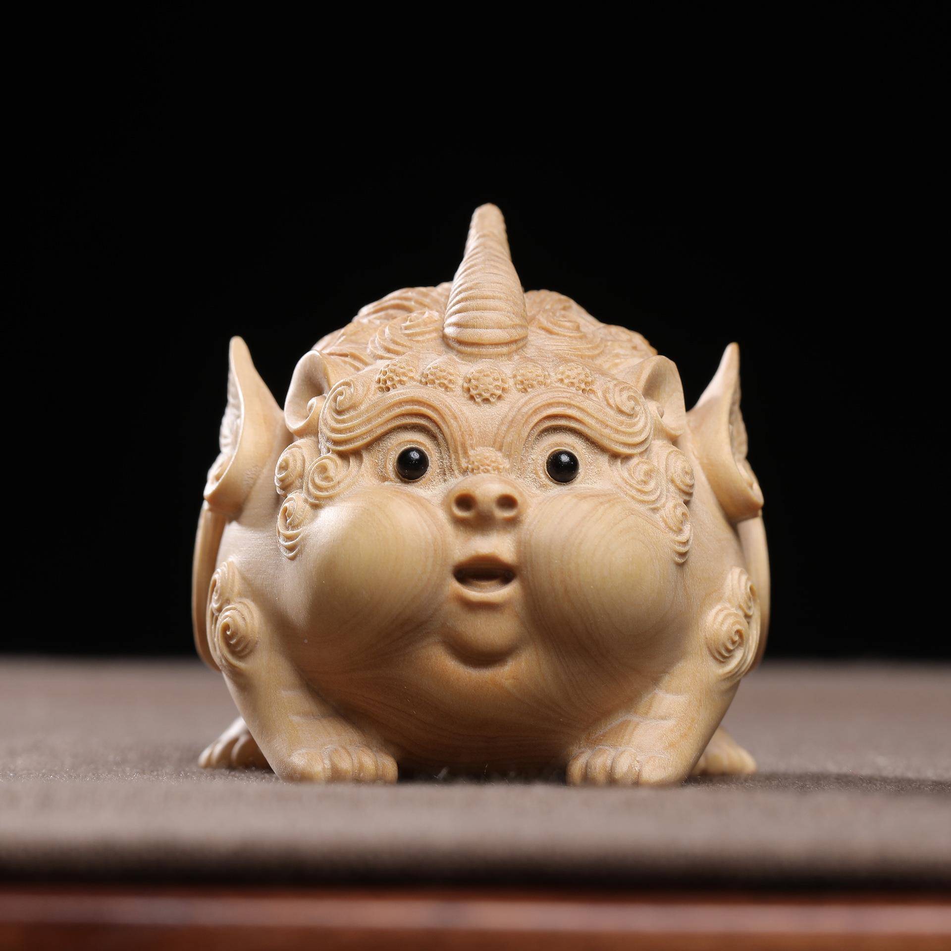 小叶杨木品雕萌宠居貔貅招财随身手标品002把件摆件家装饰茶宠黄