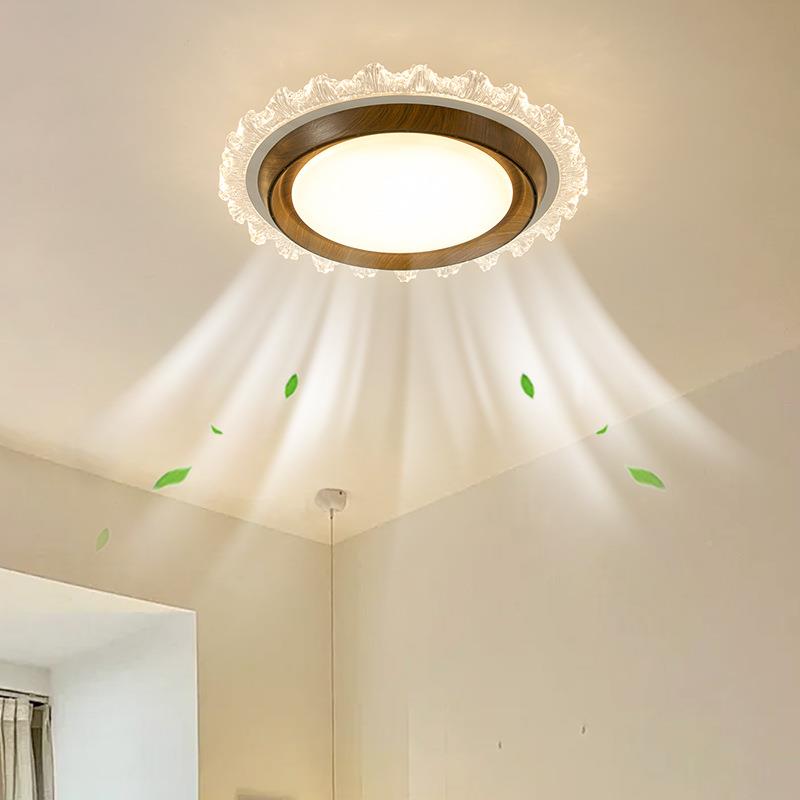 中风胡桃木无纹卧室540叶风扇灯空气净化静灯音隐形电扇古一体吸