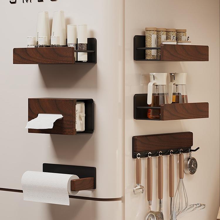 胡桃木厨房磁吸冰挂箱料外侧面收纳钩纸巾盒免孔保打AL102455鲜膜