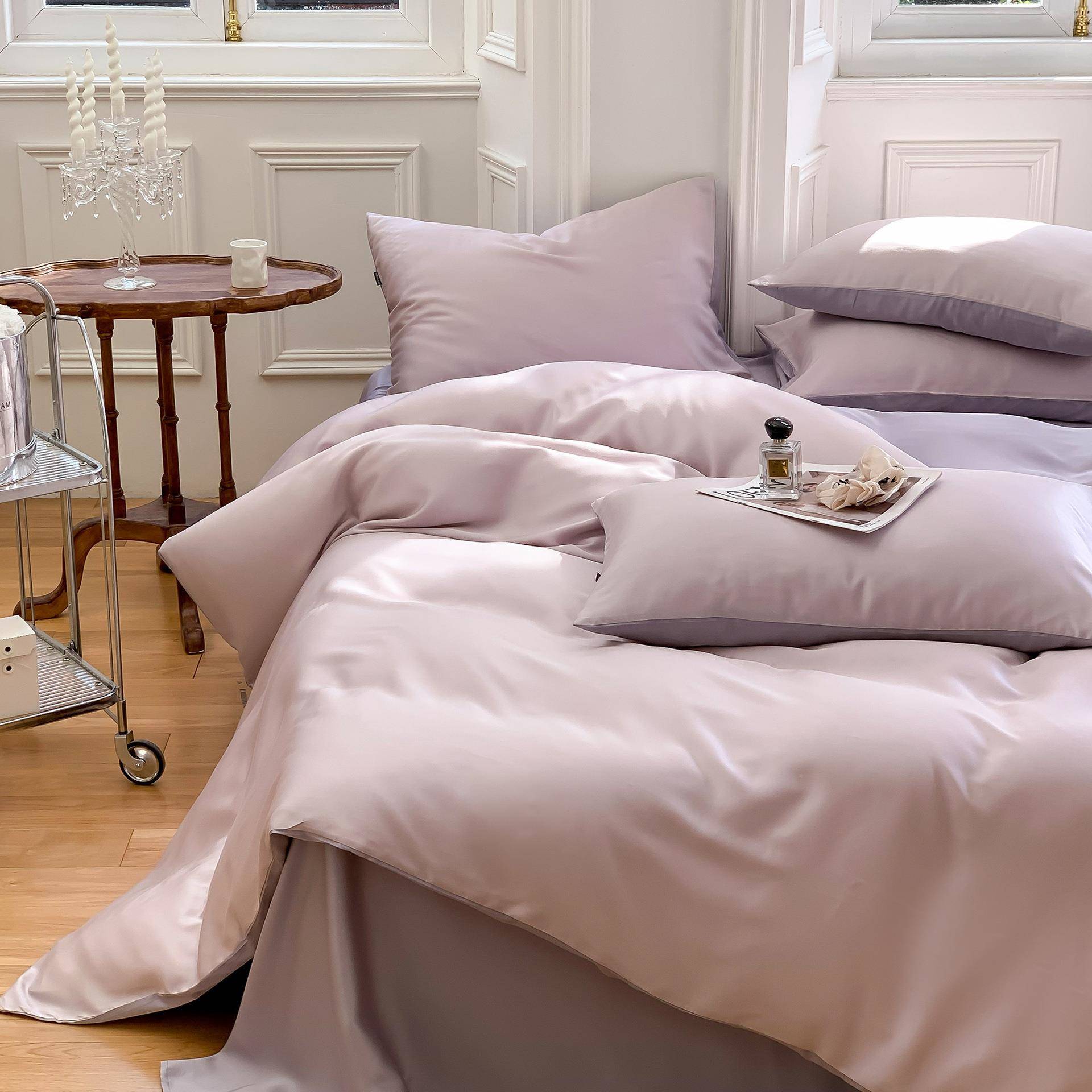 春精夏轻奢丝滑感素色兰60s天裸丝四件套床单被套被季罩睡级床QDS