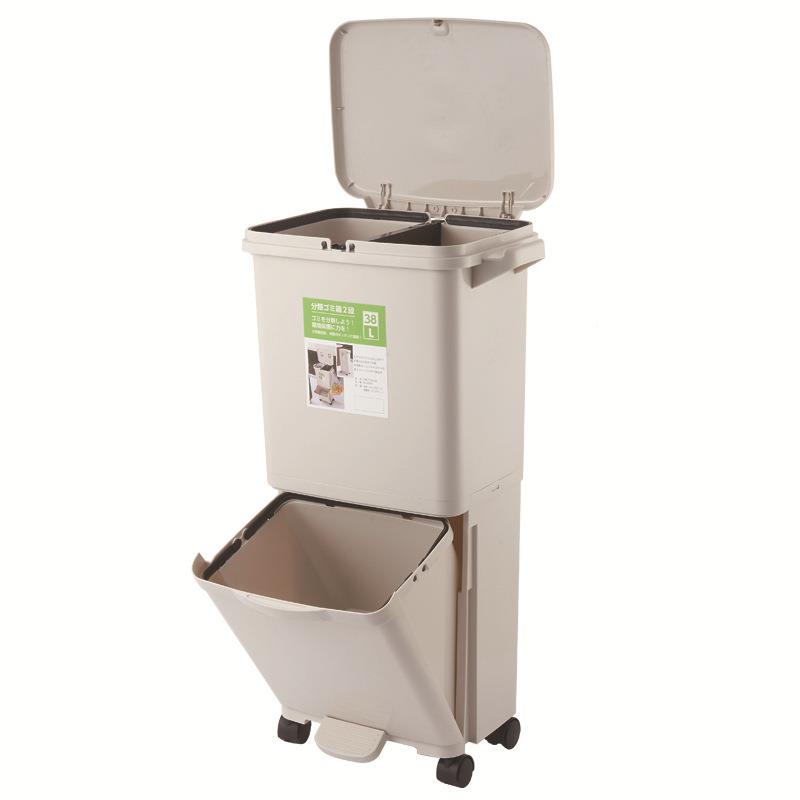 日式家用双圾筒层OXW分类垃圾桶带盖号干湿分离垃垃圾桶大厨房收