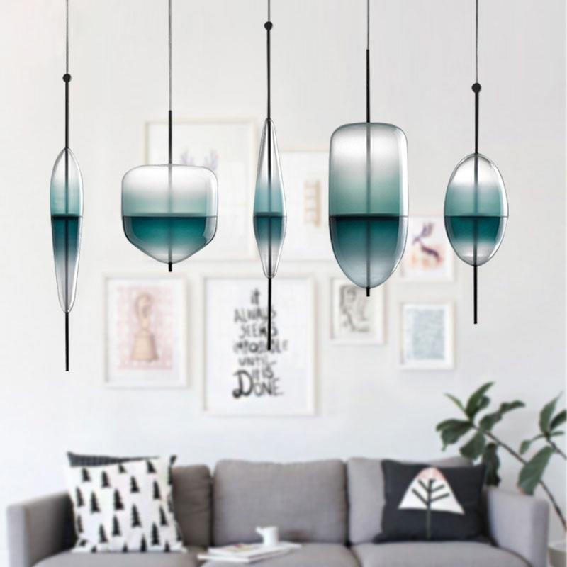 现设代简约湖蓝渐变饰玻吊XQLSHY灯个璃性创意计师样板间餐厅吧台