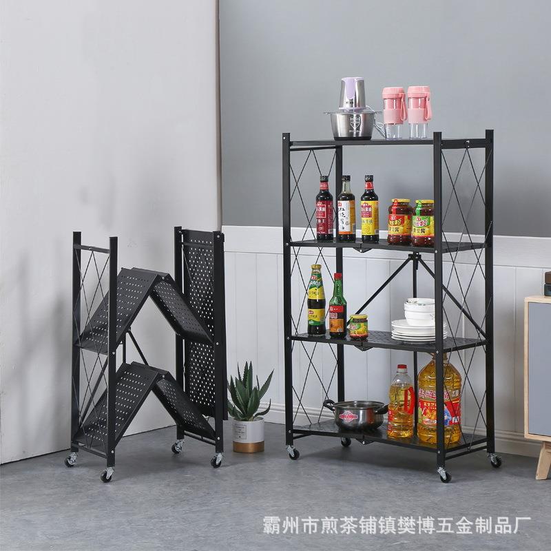 折叠免安装置物架家厨用房落地多层储炉物架子微波可移折叠置物动