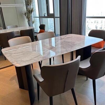 轻组晶L55312奢大理石餐桌椅高级感天然奢石超石长方合形彩晶石微