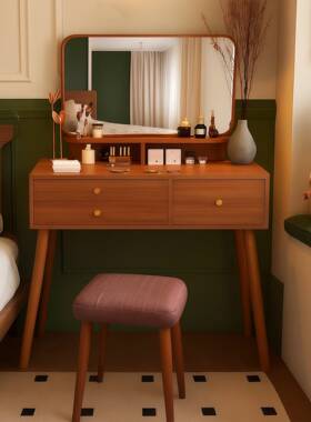 新中式实木妆台书桌奢一体梳0现25731新款卧室小型款代简约轻高级