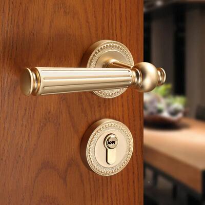 金色锁门把锁室内卧室美式门手欧式法式静音房门门分体锁72228铜