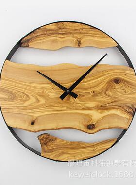 高术档橄榄木制挂P2204创实意简约铁艺木挂钟客厅钟表家用石英时