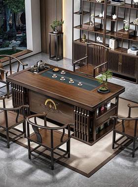 中式木茶公台司家用厚德物储物茶桌原木石盘载QIL茶桌套装厂实家