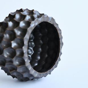 日式黑陶瓷花盆块盆根绿植栽创意异体形立色多肉黑金榴莲陶盆套盆