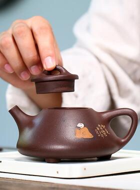 宜紫兴原矿泥知壶足常乐瓢紫砂壶纯手工石名家彩绘人物ZD-H1365茶