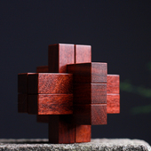 紫檀木鲁班锁孔明锁全套红木质9根木制高难度益智玩具儿童套装 礼