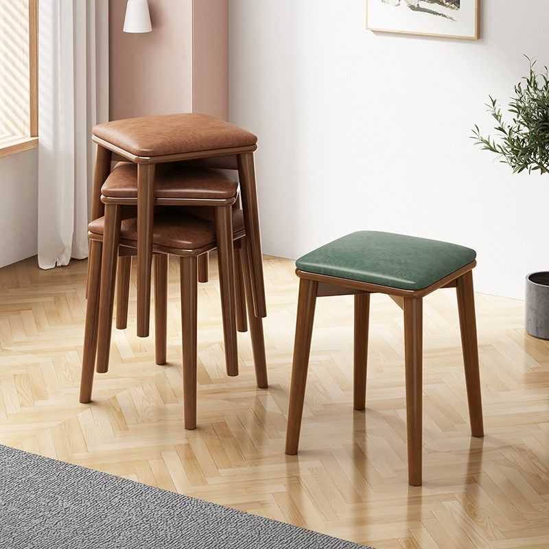 现代简约实木凳子梳妆凳方凳餐凳板凳客厅家用软包皮凳圆脚高凳子