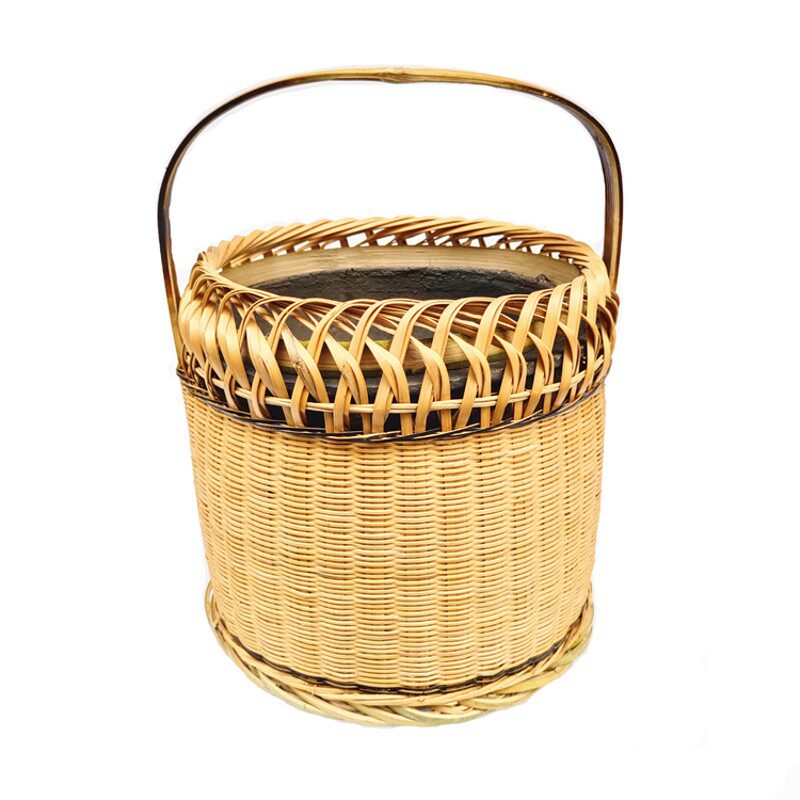 火篮烘火笼新款烤火烘篮烘笼圆形带盖子竹篮手工竹编手提家用编织