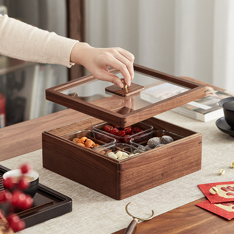 2025新款果盘家用客厅茶几分格水果盘带盖糖果盒干果盘零食摆放盘