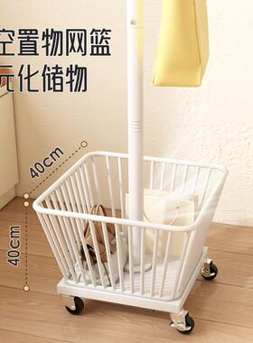 转角衣帽架落地奶风34341室可移油动带轮挂衣置晾衣架卧收纳篮物