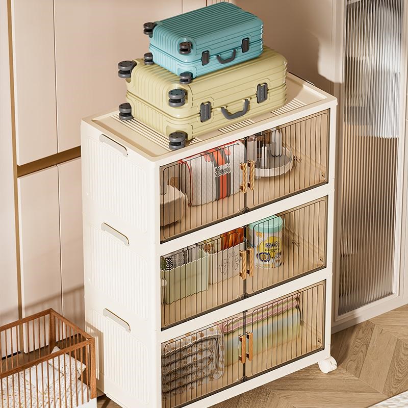 折叠收纳柜多层塑料储物柜家用杂物整G理柜简易安装卧室床头柜书