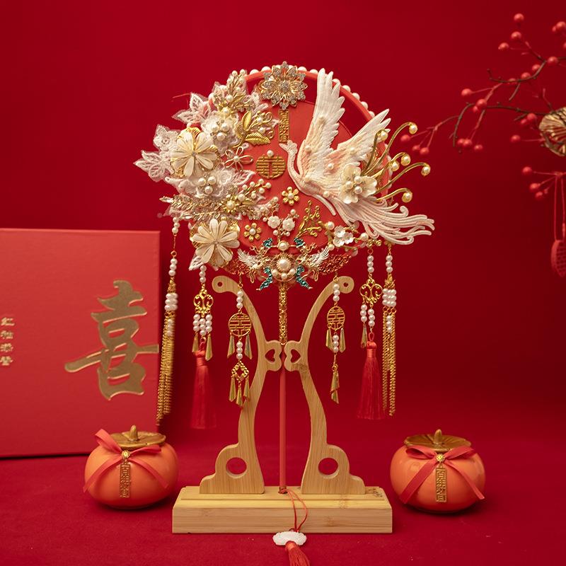 送中式新娘秀团出扇结婚喜扇闺蜜晚辈结婚礼嫁禾遮面喜扇di2119y