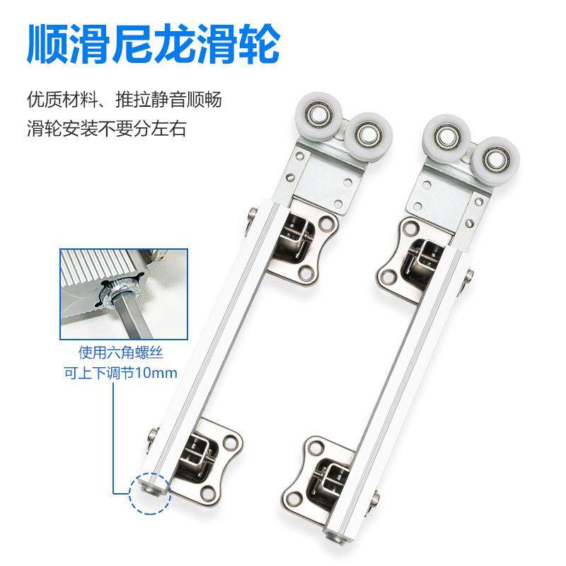 门衣柜无下轨折叠门间轨QOJ道过两道衣帽推拉移门折吊滑吊轮五金