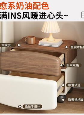 中古创设风计实木床头柜轻奢高级感卧UZQ室家用意小型头收纳储物