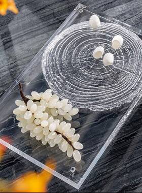 现代奢轻厅创年意托盘样板房客茶几透明轮S0494摆件桌面木纹摆设