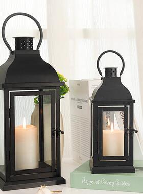 *欧式复古烛灯台摆件KJp5HJSS铁艺风灯饰品拍装摄道具软装防风马