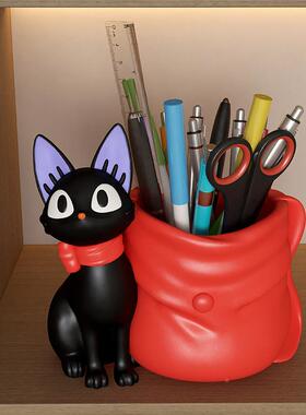 创意可爱黑猫笔筒收纳盒学生书容桌办室儿童女面孩男孩公大黑猫落