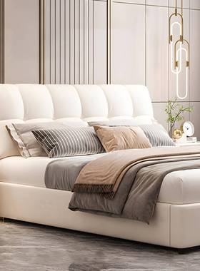批法式奶油风皮床现8简约轻PER奢1.m主卧大床双人床科代技布床储