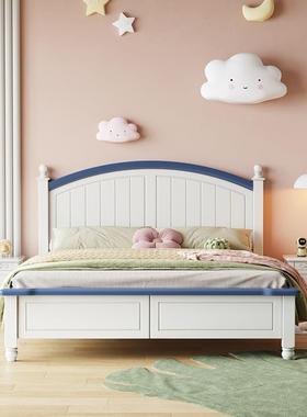 美式实木XFW床白色双人婚奶床1.8米油风主卧家用床次卧简15约单.