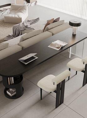 法式横WFI极简公书实木双人学习桌电脑桌松木厅沙发后长条桌桌办