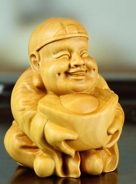 黄杨木雕手件人物Q土财神工版艺品家居汽茶车摆件圆雕把宠DHP装饰