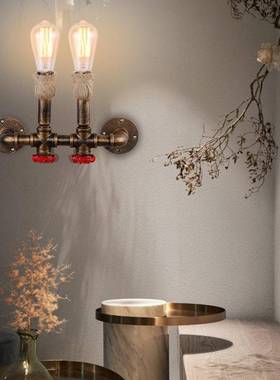 双头复古壁灯创内意式室床43333头led麻墙壁灯美酒店走廊过道灯绳