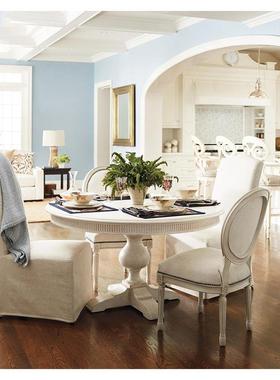 法式美式乡村实圆木餐100古桌椅组合小型白色做旧复别墅家具垒户