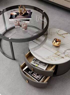 岩BRB板几家石用客厅2025新款轻奢圆型形茶网红大理小户组合茶桌