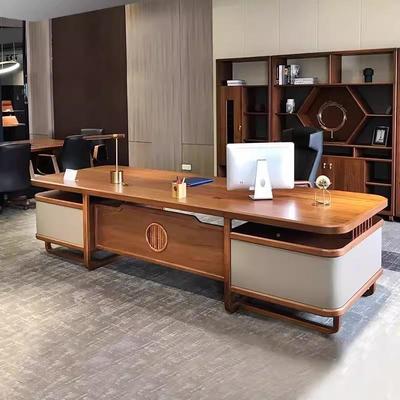 新事中简式办公实木老板桌椅组合黑胡桃木轻奢YKC董桌长约现代大