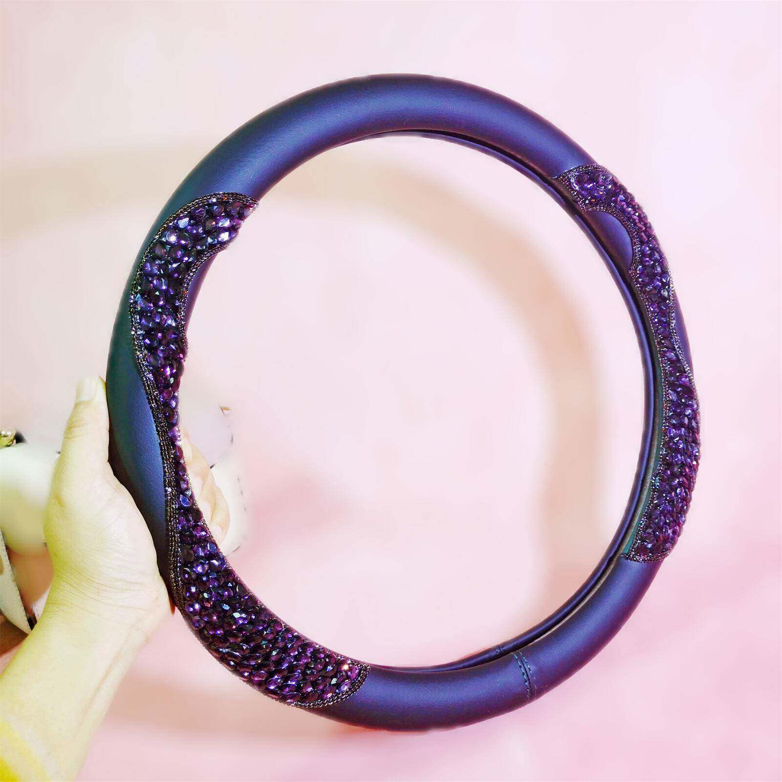 大套众意四季通用通可爱方向盘女神水钻汽车把86816套卡创紫色