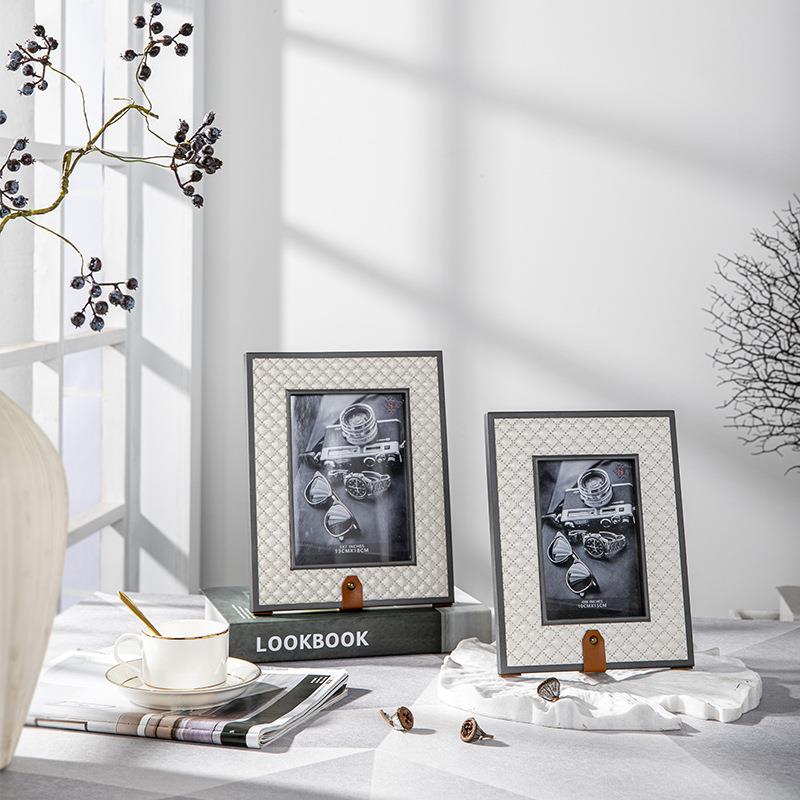 轻代奢样板房高档皮质相MYR框金属饰相现框摆台装相框软装饰品