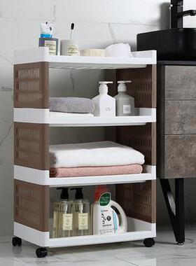 功能带滑轮多层多收纳架可移动多层置物Fhfmzhwr加厚塑料落地架整