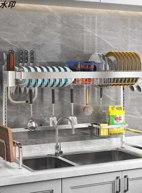 不锈水水槽水碗盘收纳钢架碗碟沥风干沥厨房置物架BSM-黑色台面伸