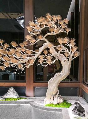 tb-80581新中高式端雕迎客松树室仿真绿植造景装饰橱窗内楼梯玄关